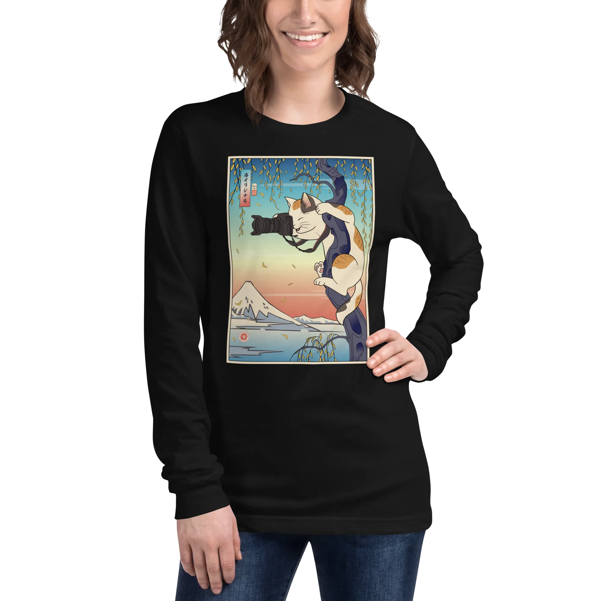 Cat Photographer Funny Japanese Ukiyo-e Unisex Long Sleeve Tee -