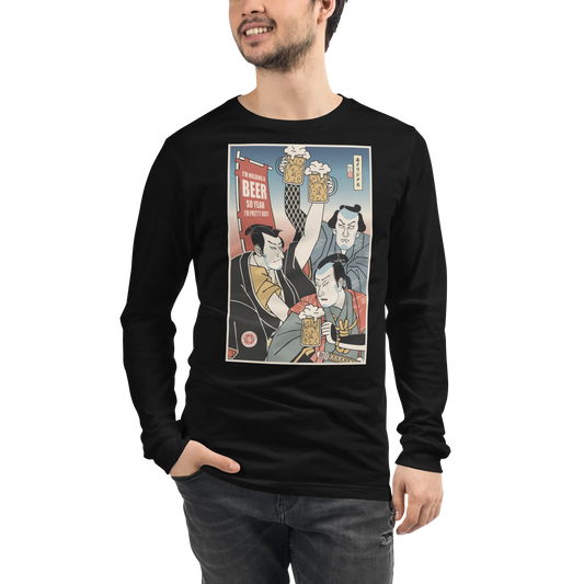 Samurai Drink Beer Ukiyo-e Funny Unisex Long Sleeve Tee