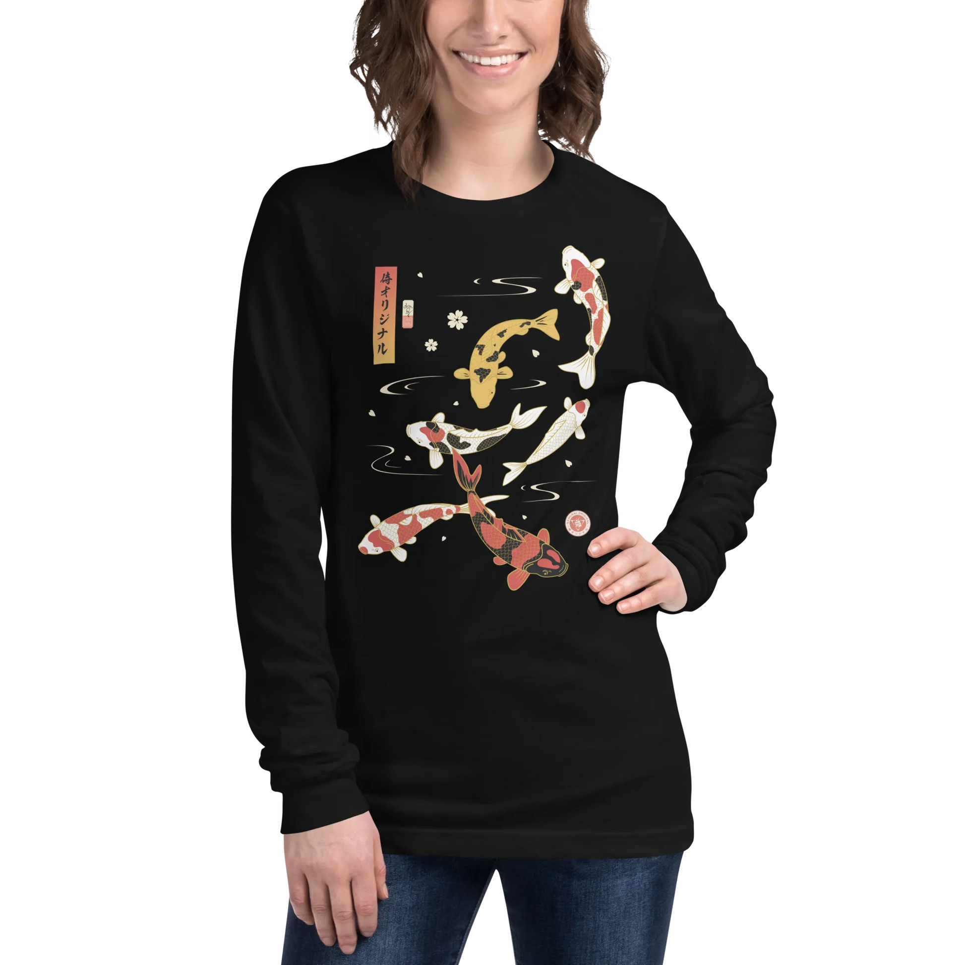 Koi Fish Japanese Ukiyo-e Unisex Long Sleeve Tee -