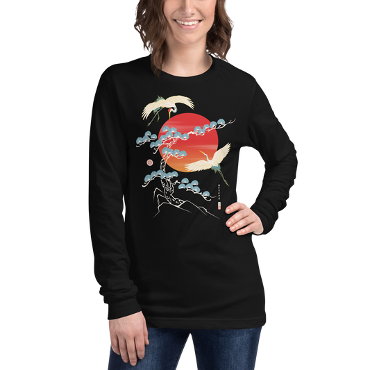 Crane Bird Japanese Ukiyo-e Unisex Long Sleeve Tee -