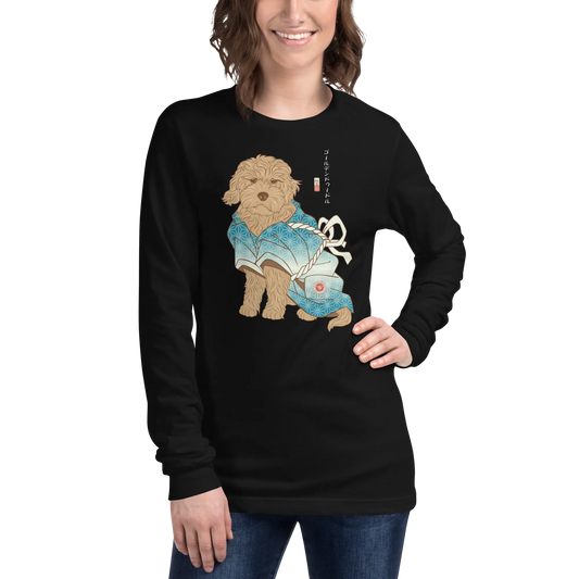 Golden Doodle Dog Funny Japanese Ukiyo-e Unisex Long Sleeve Tee -