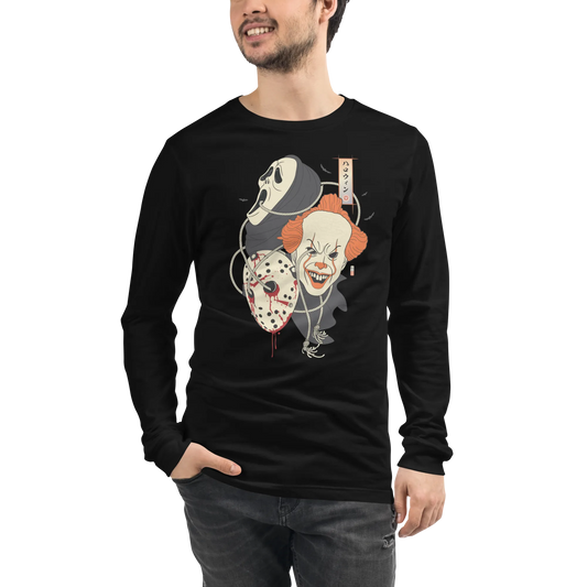 Halloween Mask Japanese Ukiyo-e Unisex Long Sleeve Tee - Black / S