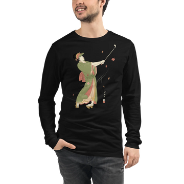 Geisha Golf Player Japanese Ukiyo-e Unisex Long Sleeve Tee - Black / S