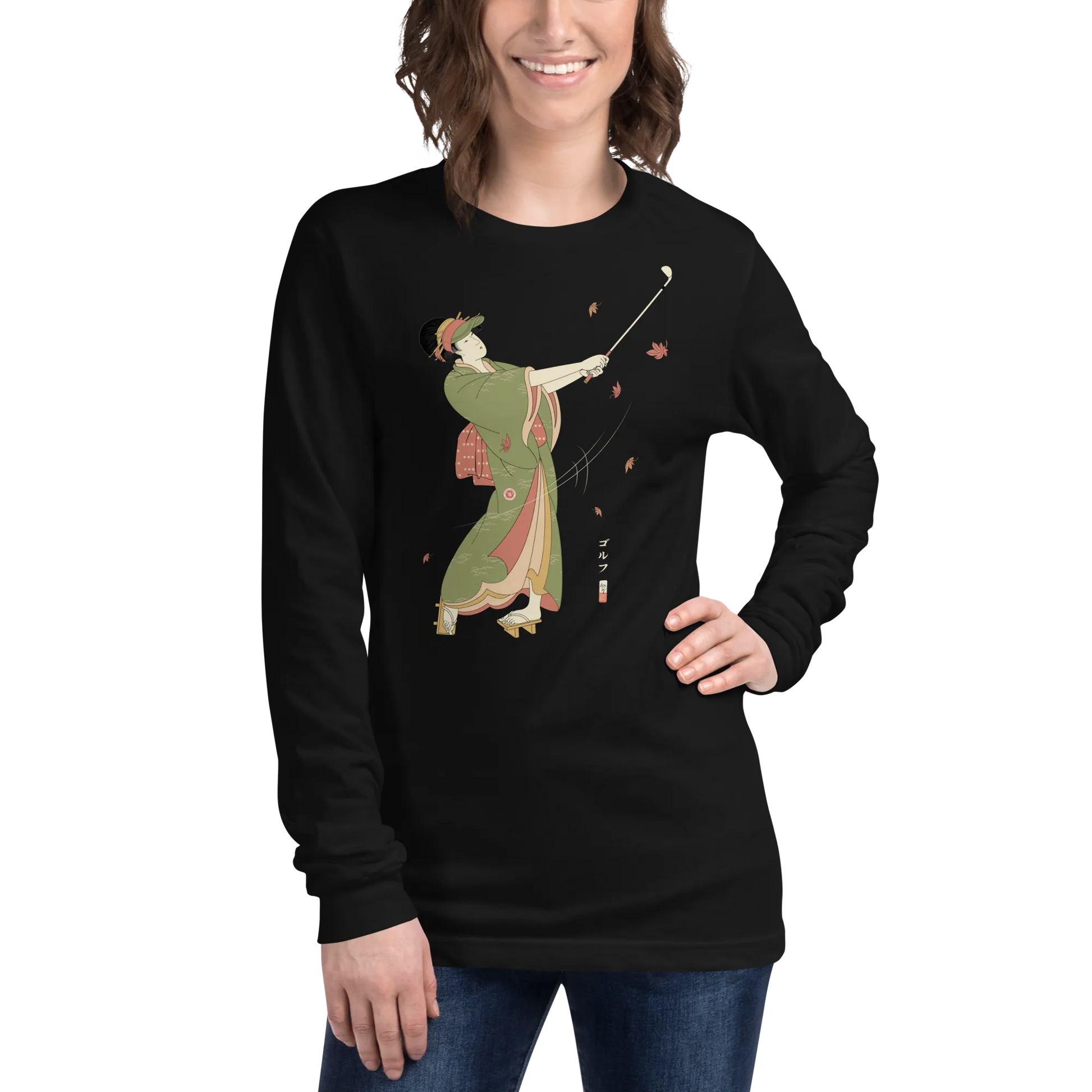 Geisha Golf Player Japanese Ukiyo-e Unisex Long Sleeve Tee -