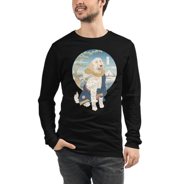 Golden Doodle Dog Funny Japanese Ukiyo-e Unisex Long Sleeve Tee 2 - Black / S