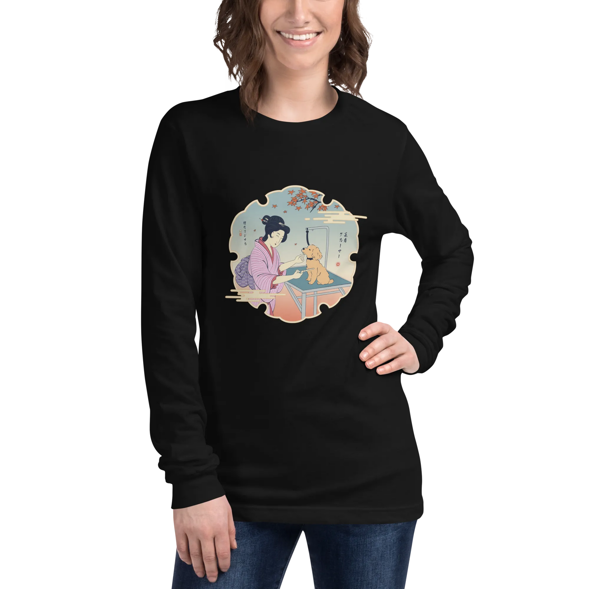 Geisha Groomer Japanese Ukiyo-e Unisex Long Sleeve Tee -