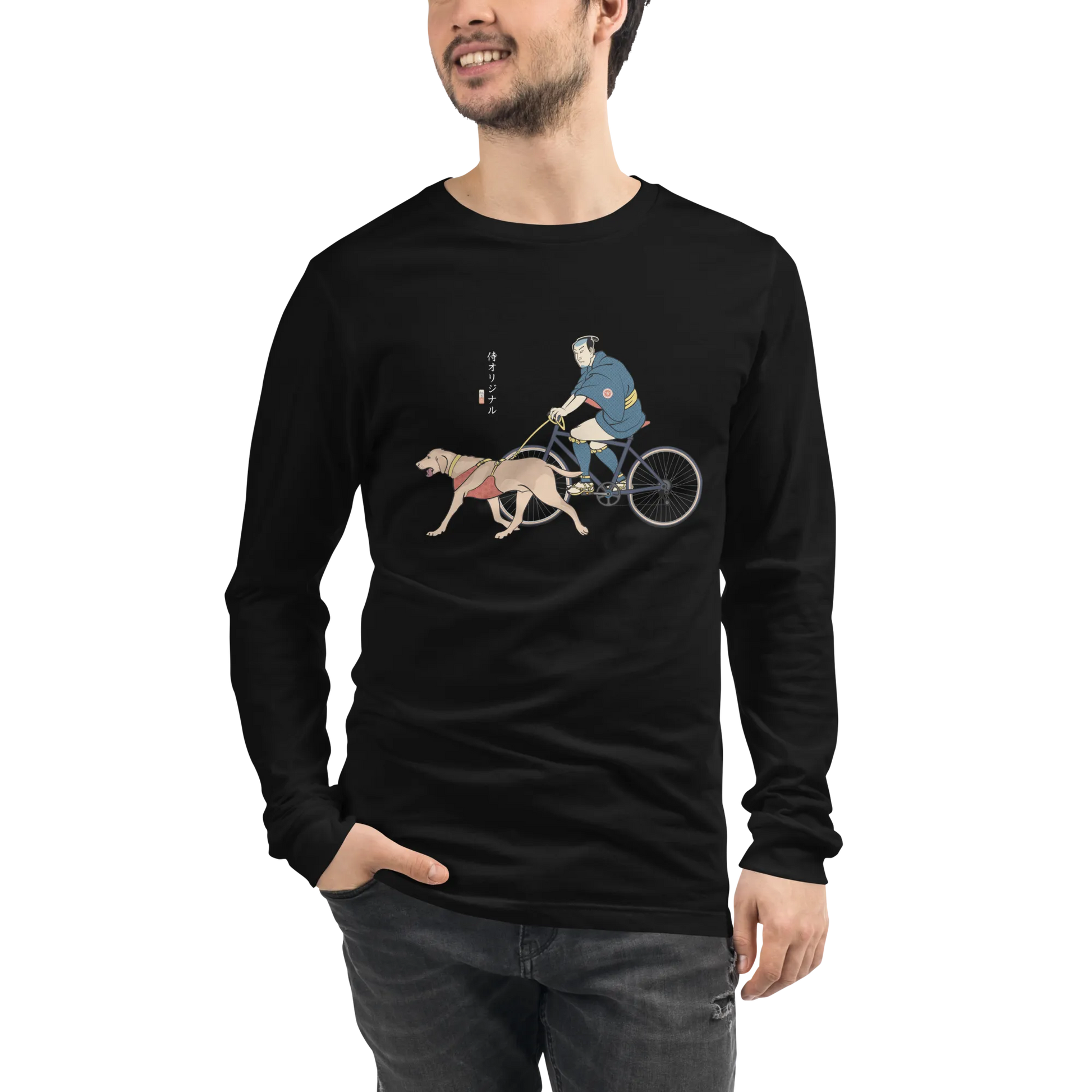 Samurai Cycling With DogLabrador Retriever Unisex Long Sleeve Tee - Samurai Original