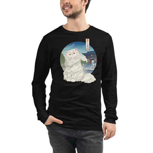 Cat Persian Longhair Japanese Unisex Long Sleeve Tee - Black / S