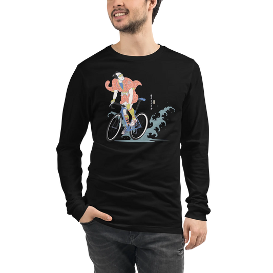 Samurai Bicycle Racing Ukiyo-e Unisex Long Sleeve Tee - Black / S