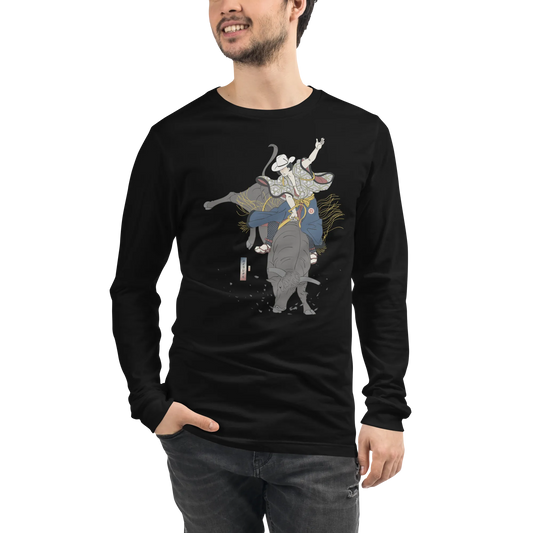 Samurai Bull Riding Ukiyo-e Unisex Long Sleeve Tee - Samurai Original