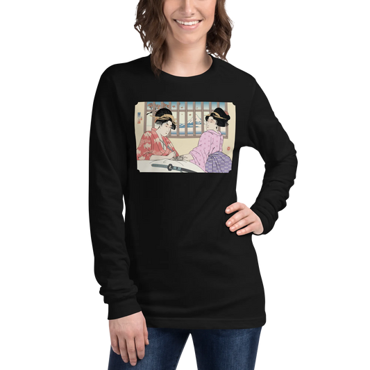 Geisha Henna Artist Japanese Ukiyo-e Unisex Long Sleeve Tee - Black / S