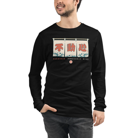 Fudoshin Japanese Kanji Calligraphy Unisex Long Sleeve Tee - Black / S