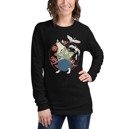 Cat Samurai Funny Ukiyo-e Japanese Unisex Long Sleeve Tee -