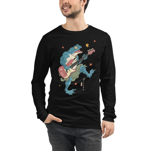 Frog Guitar Bass Funny Japanese Ukiyo-e Unisex Long Sleeve Tee - Black / S