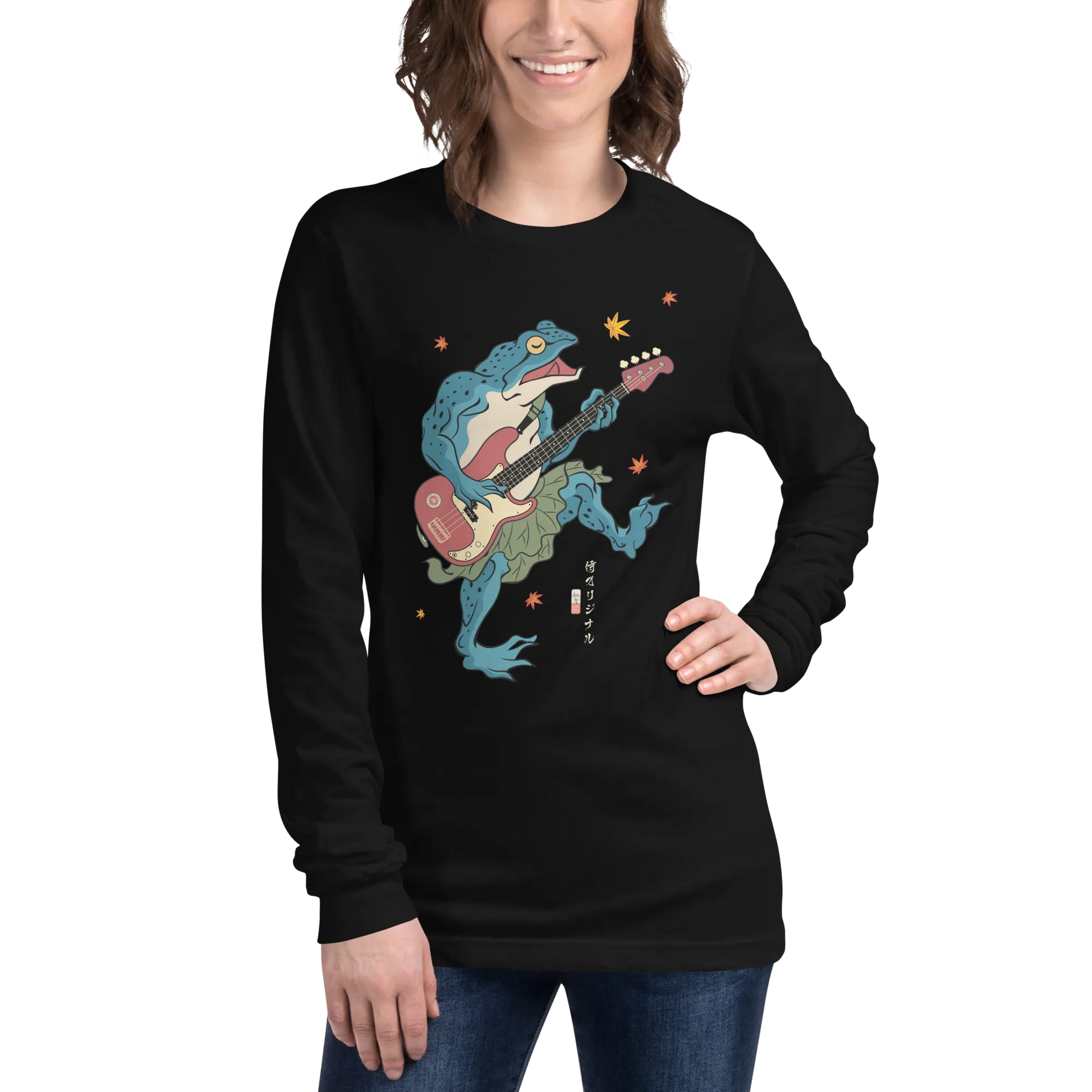 Frog Guitar Bass Funny Japanese Ukiyo-e Unisex Long Sleeve Tee -