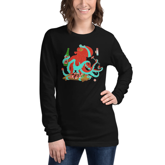 Octopus Sushi Japanese Ukiyo-e Unisex Long Sleeve Tee - Samurai Original