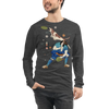 Disc Dog Samurai Japanese Ukiyo-e Unisex Long Sleeve Tee - Dark Grey Heather / S