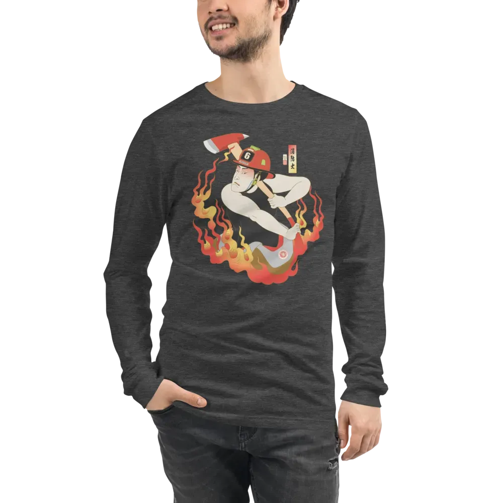 Samurai Firefighter Fireman Ukiyo-e Unisex Long Sleeve Tee - Samurai Original