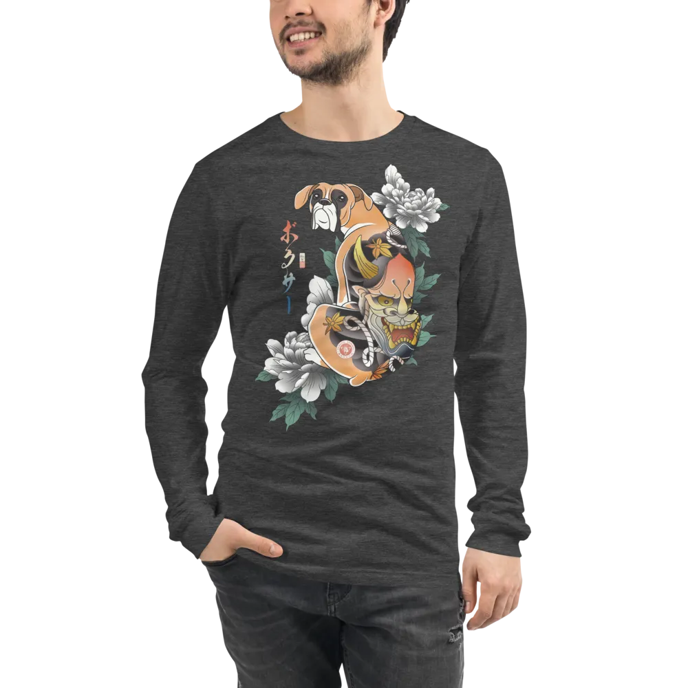 Samurai Boxer Dog Ukiyo-e Unisex Long Sleeve Tee - Samurai Original