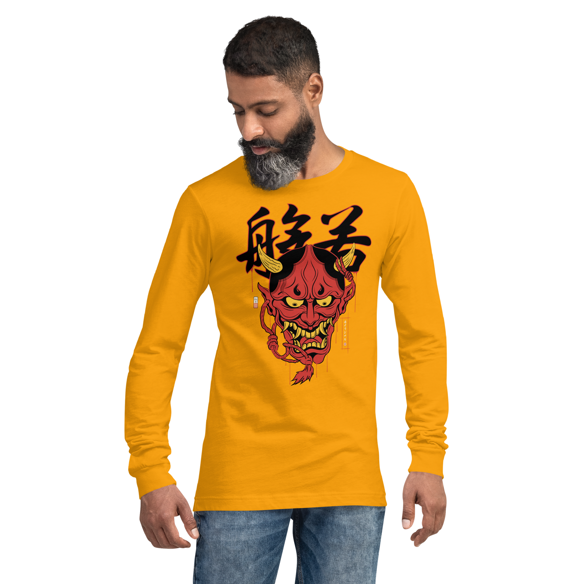 Hannya Japanese Ukiyo-e Unisex Long Sleeve Tee - Gold / S