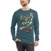 Koi Fish Japanese Ukiyo-e Unisex Long Sleeve Tee - Heather Deep Teal / S