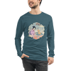 Geisha Groomer Japanese Ukiyo-e Unisex Long Sleeve Tee - Heather Deep Teal / S