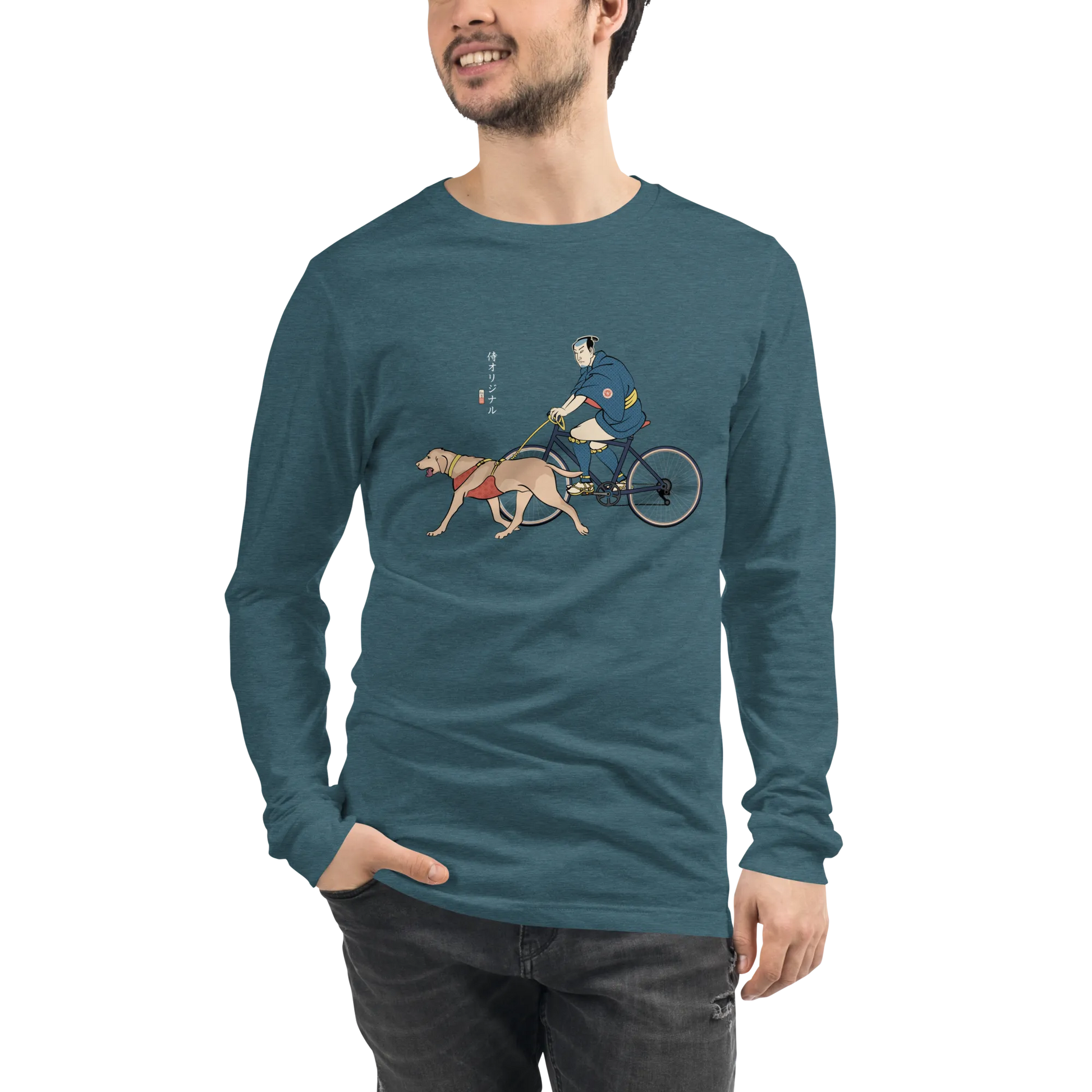 Samurai Cycling With DogLabrador Retriever Unisex Long Sleeve Tee - Samurai Original