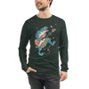 Frog Guitar Bass Funny Japanese Ukiyo-e Unisex Long Sleeve Tee - Heather Forest / S