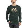 Cat Ride Funny Japanese Ukiyo-e Unisex Long Sleeve Tee - Heather Forest / S