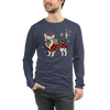 French Bulldog Funny Christmas Japanese Ukiyo-e Unisex Long Sleeve Tee - Heather Navy / S