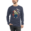 Cat Samurai Funny Ukiyo-e Japanese Unisex Long Sleeve Tee - Heather Navy / S