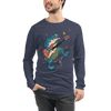 Frog Guitar Bass Funny Japanese Ukiyo-e Unisex Long Sleeve Tee - Heather Navy / S