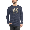 Cat Ride Funny Japanese Ukiyo-e Unisex Long Sleeve Tee - Heather Navy / S