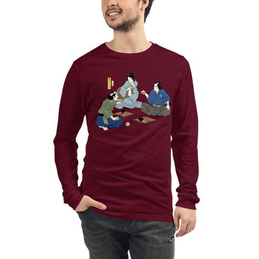 Samurai Drinking Sake Ukiyo-e Unisex Long Sleeve Tee