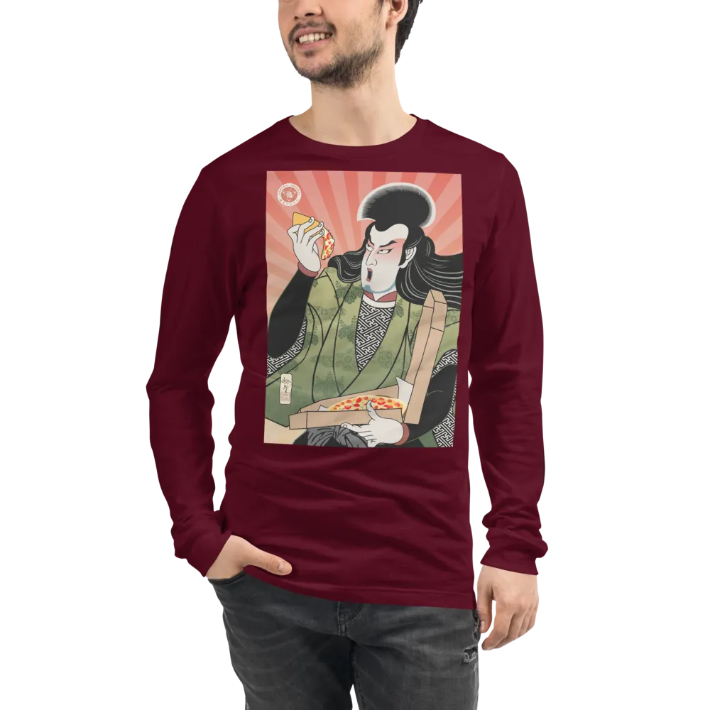 Samurai & Pizza Fast Food Japanese Ukiyo-e Unisex Long Sleeve Tee - Samurai Original