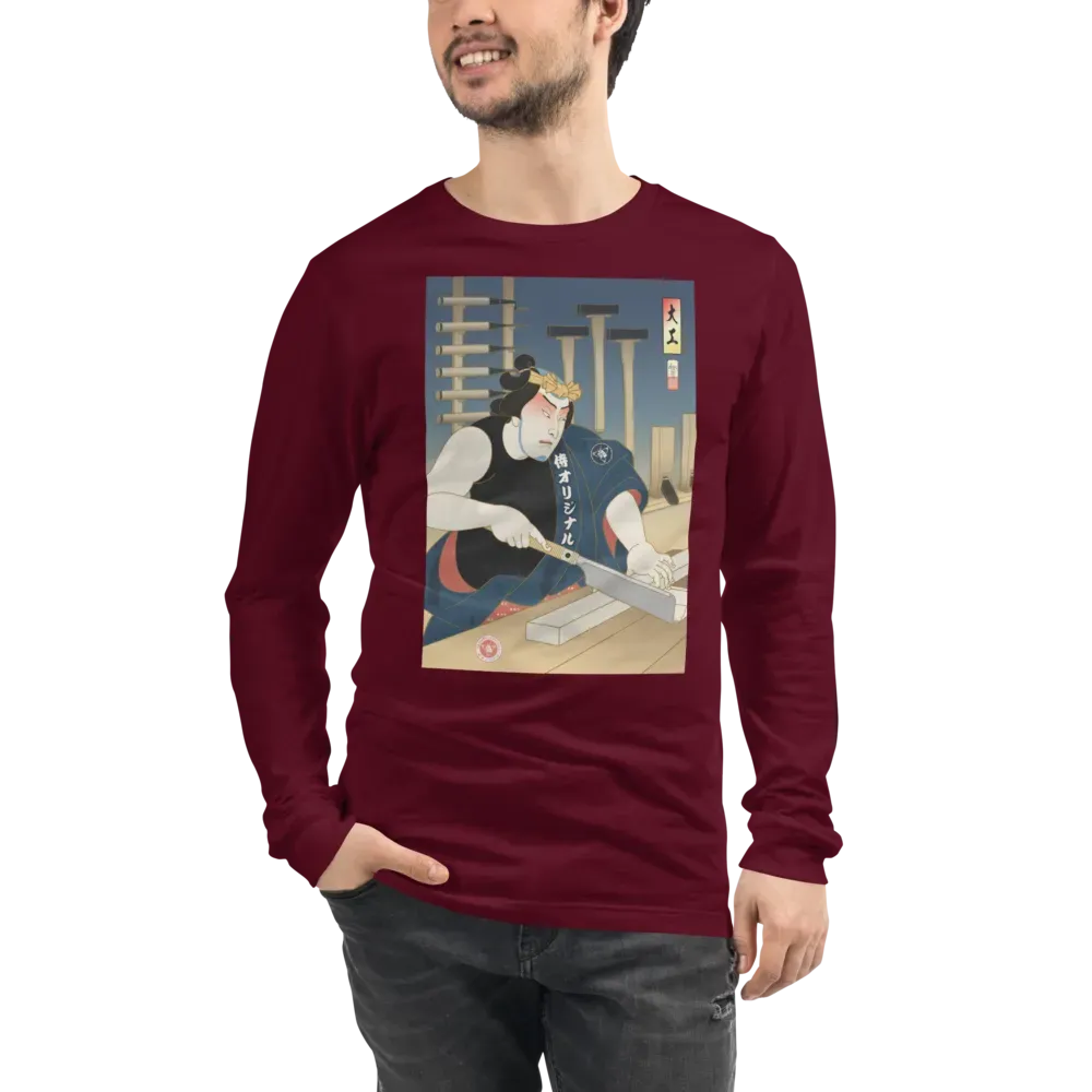 Samurai Carpenter 4 Wood Artisan Ukiyo-e Unisex Long Sleeve Tee - Samurai Original