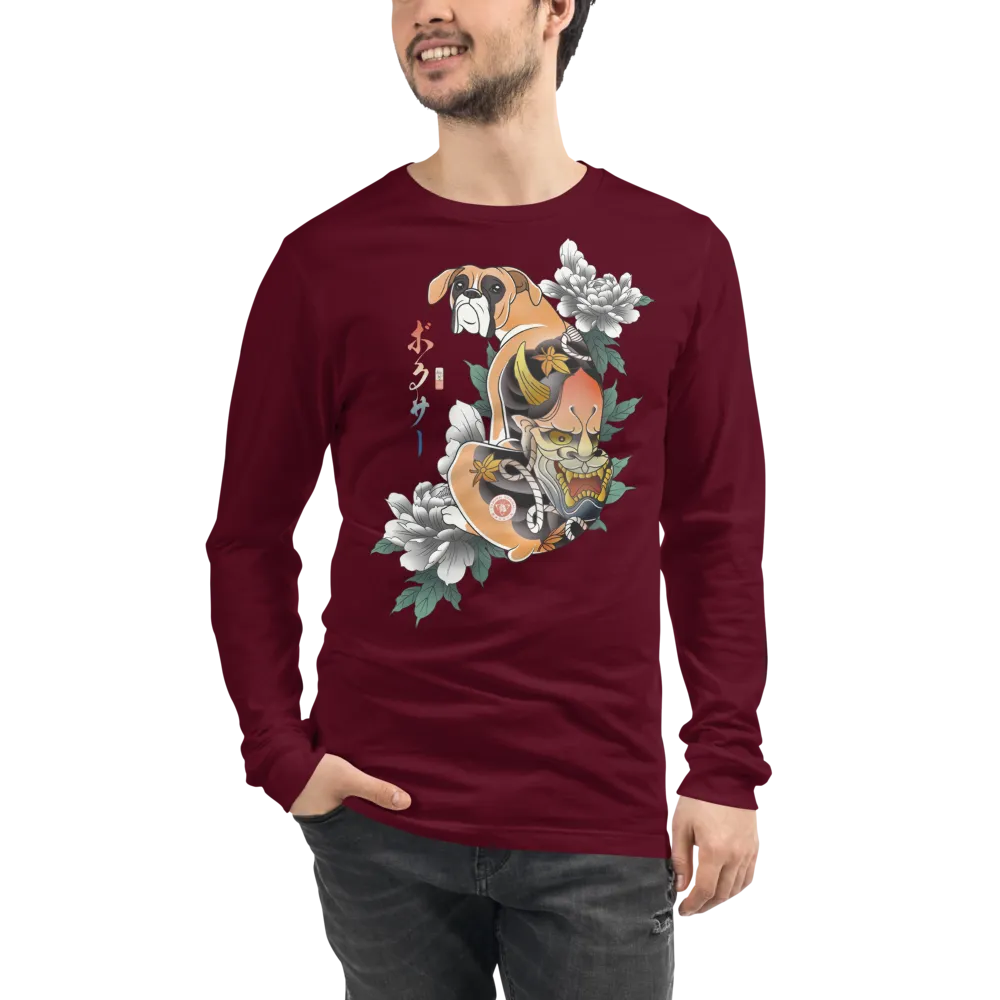 Samurai Boxer Dog Ukiyo-e Unisex Long Sleeve Tee - Samurai Original