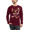 Koi Fish Japanese Ukiyo-e Unisex Long Sleeve Tee - Maroon / S