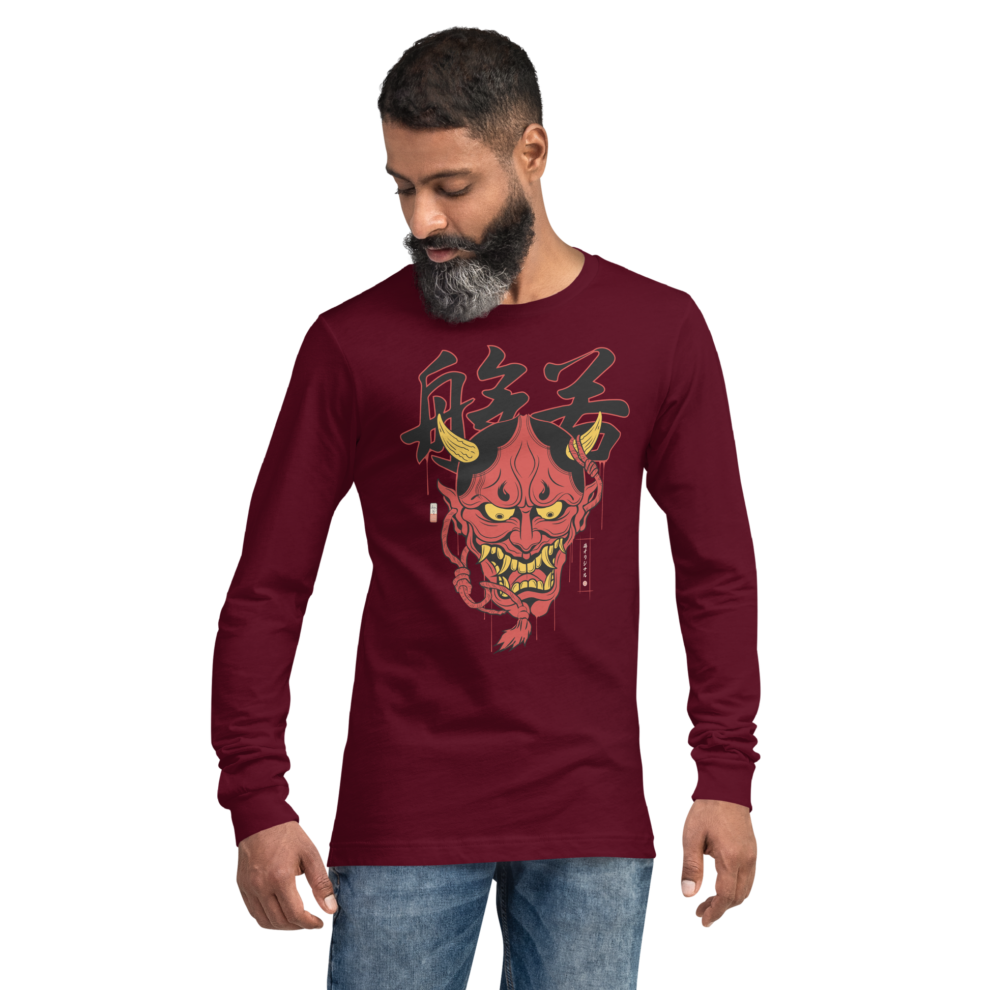 Hannya Japanese Ukiyo-e Unisex Long Sleeve Tee - Maroon / S