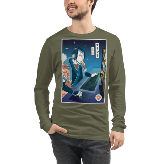 Samurai Gamer Streamer Ukiyo-e Unisex Long Sleeve Tee - Samurai Original