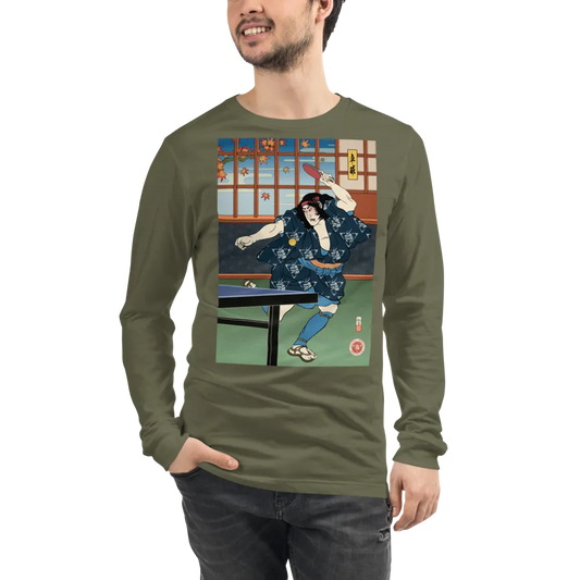 Samurai Play Table Tennis Ping Pong Ukiyo-e Unisex Long Sleeve Tee