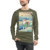 Dog Akita Funny Japanese Ukiyo-e Unisex Long Sleeve Tee - Military Green / S