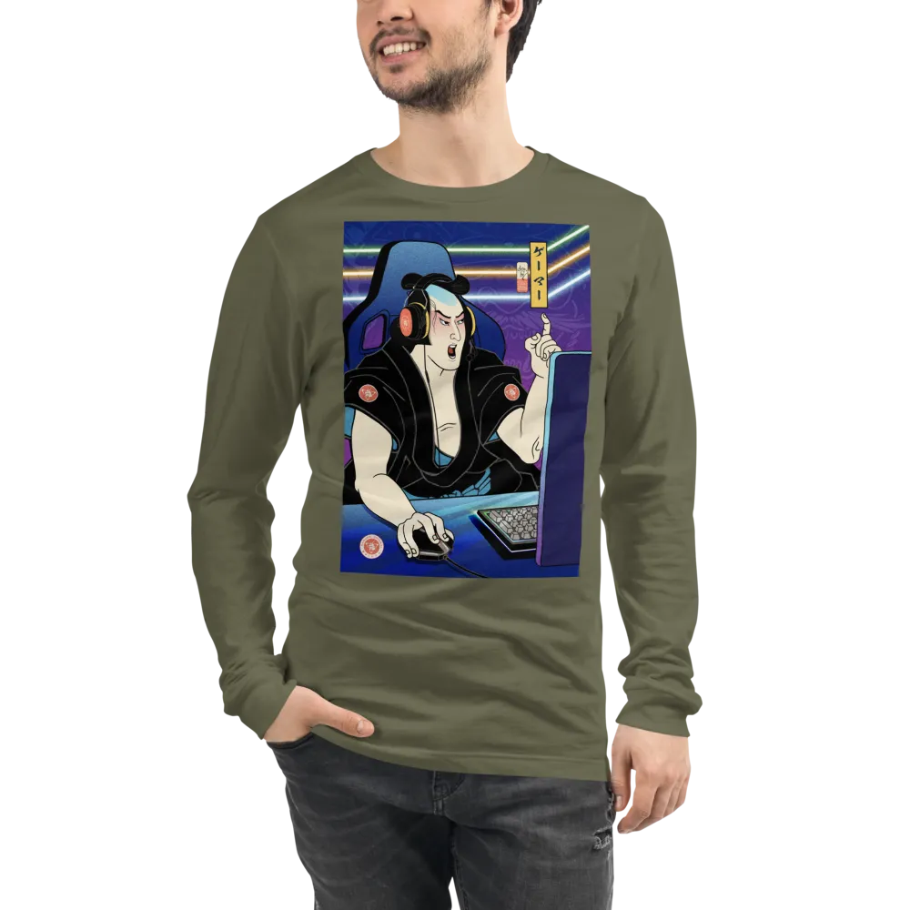 Samurai Gamer 2 Streamer Ukiyo-e Unisex Long Sleeve Tee - Samurai Original