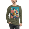 Samurai Bitcoin Mining Ukiyo-e Unisex Long Sleeve Tee - Military Green / S