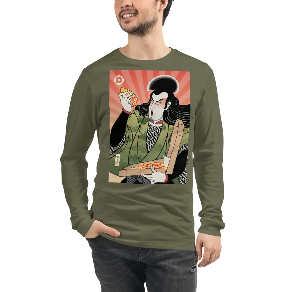 Samurai & Pizza Fast Food Japanese Ukiyo-e Unisex Long Sleeve Tee - Samurai Original