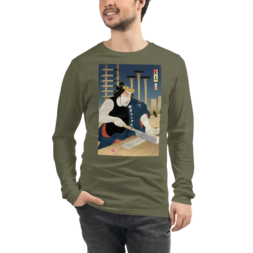 Samurai Carpenter 4 Wood Artisan Ukiyo-e Unisex Long Sleeve Tee - Samurai Original