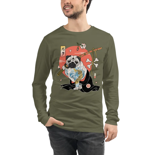 Samurai Pug Dog Ukiyo-e Unisex Long Sleeve Tee