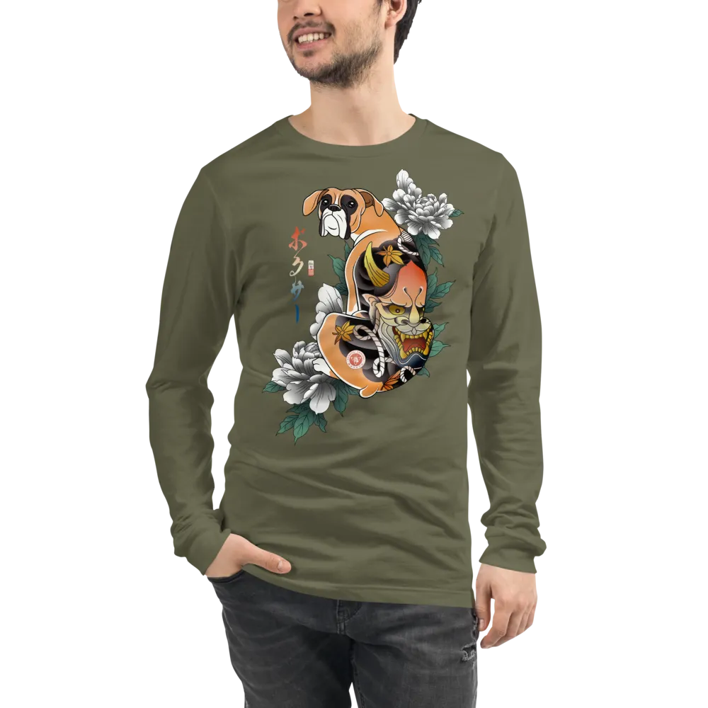 Samurai Boxer Dog Ukiyo-e Unisex Long Sleeve Tee - Samurai Original