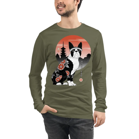 Samurai Boston Terrier Ukiyo-e Unisex Long Sleeve Tee - Samurai Original