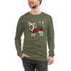 French Bulldog Funny Christmas Japanese Ukiyo-e Unisex Long Sleeve Tee - Military Green / S